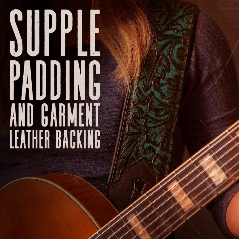 Levy's Leathers Sundance Series 3" Wide Embossed Leather Guitar Strap â€“ Premium Geranium Whiskey Western Pattern, Wide & Comfortable Support (M4WP-006) - Image 4